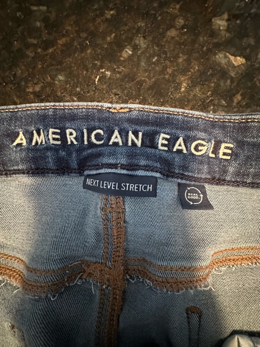 American Eagle Outfitters Women’s Jeans - Dark Blue with Brown Stitching